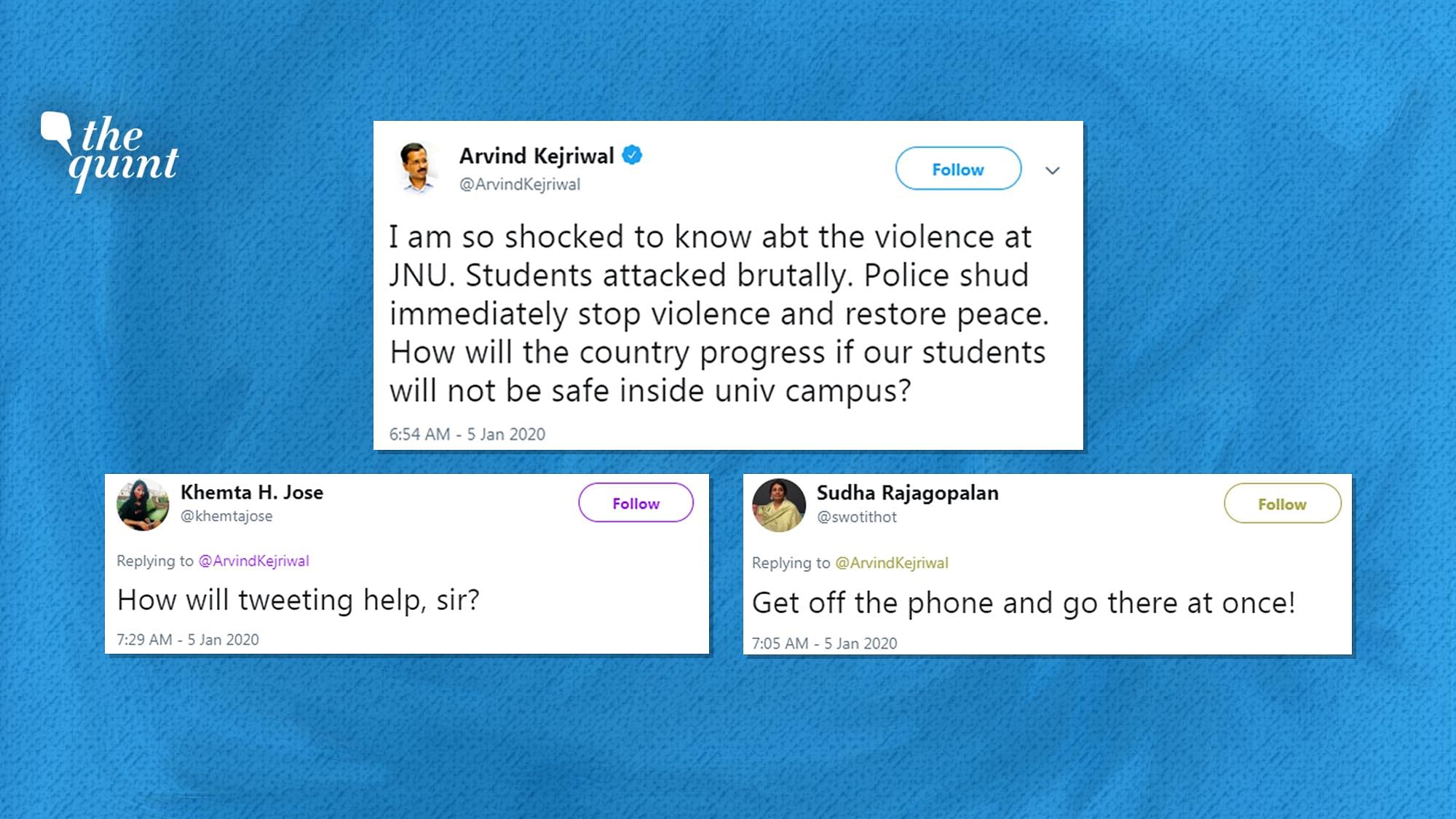 Netizens urged Delhi CM Arvind Kejriwal stand on the ground with the students instead of tweeting from the confines of his home.