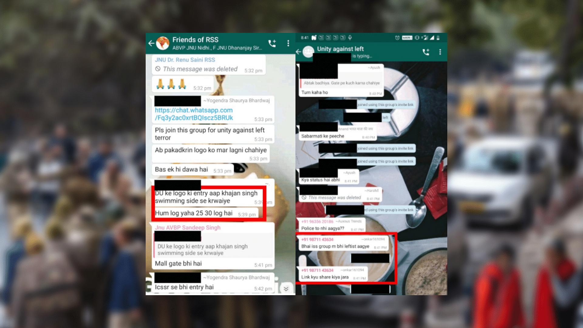 A series of WhatsApp screenshots are circulating on social media claiming that those are the conversations planning JNU violence.