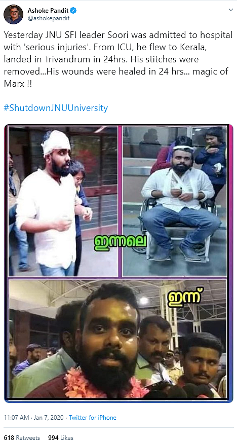 ‘Magically Healed in a Day’: ABVP’s Fake Claim About JNU’s Soori