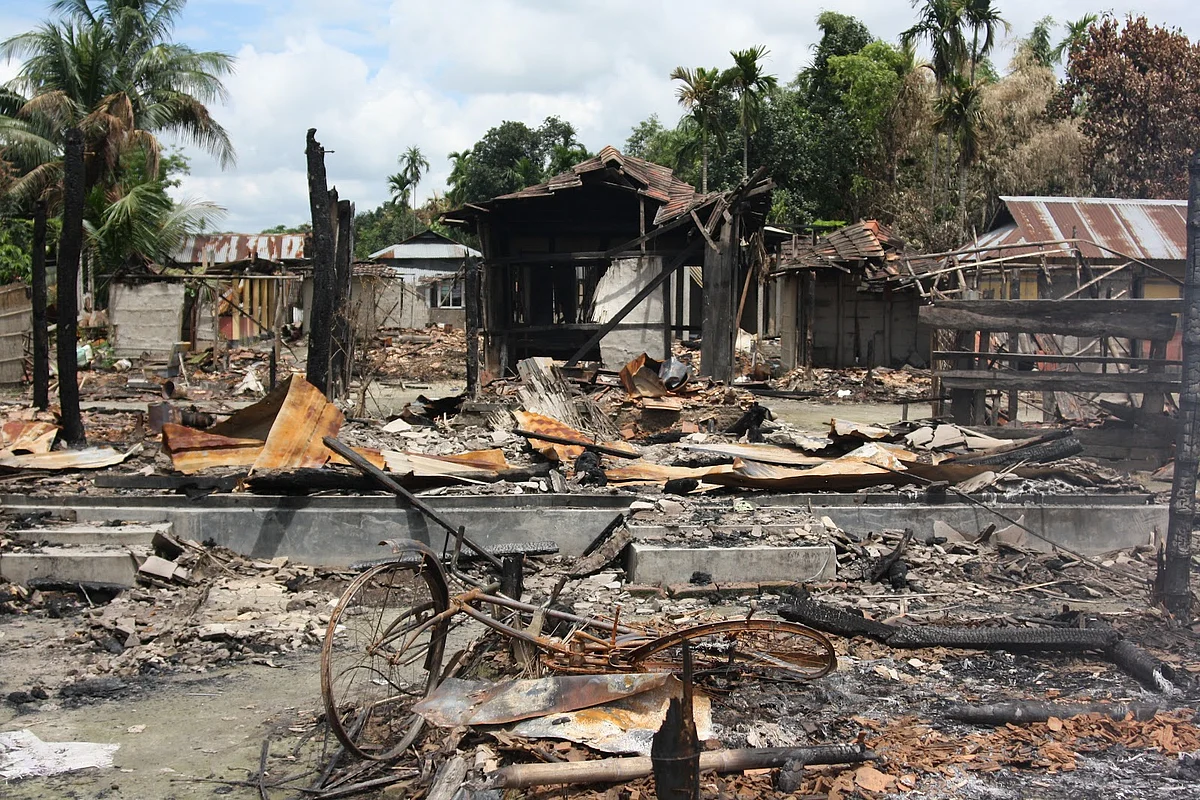 A Muslim village in BTAD area set on fire during the 2012 riots. 