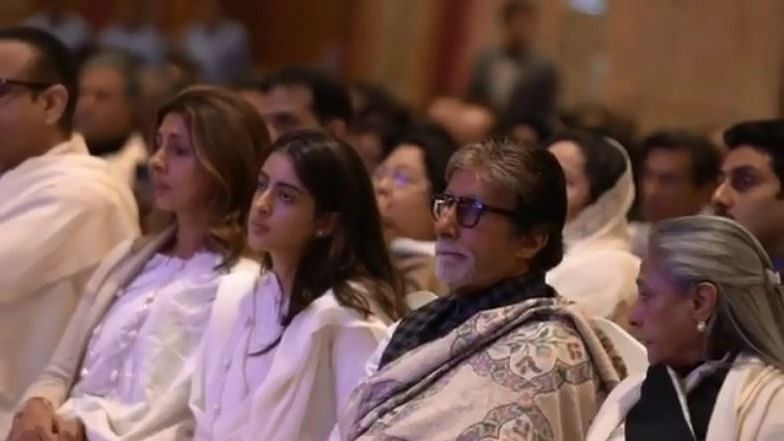 Shweta Bachchan, Navya Nanda, Amitabh &amp; Jaya Bachchan at Ritu Nanda’s prayer meet.&nbsp;
