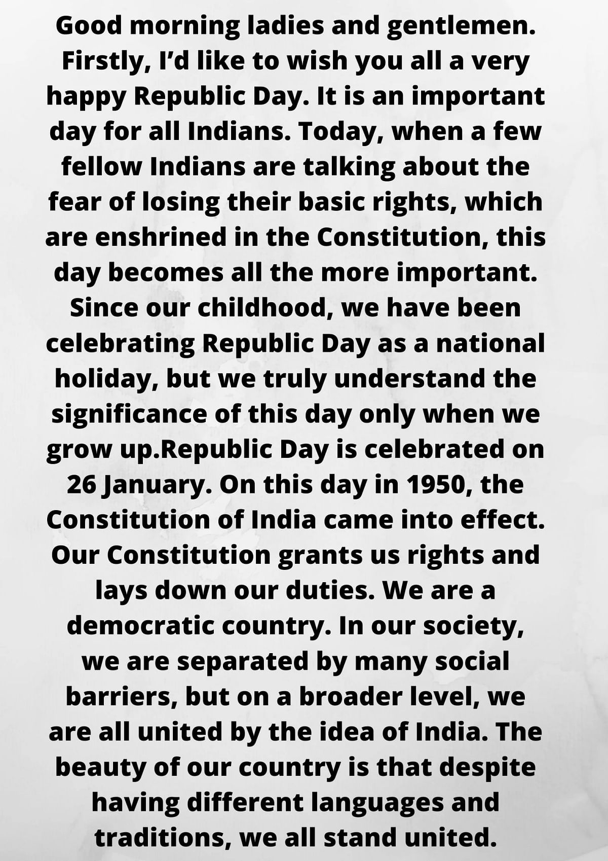 Republic Day inspirational quotes and speech Ideas in English.