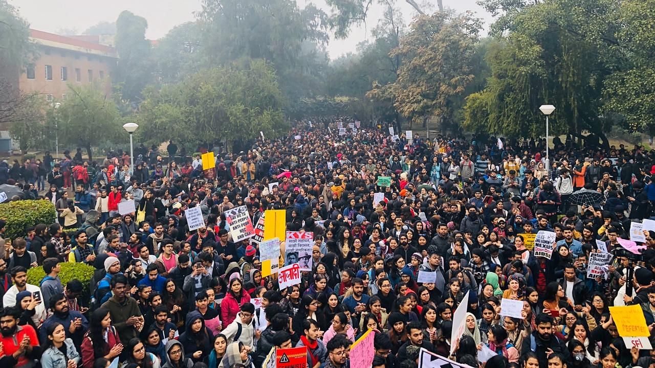 Protest march by students of Delhi University.