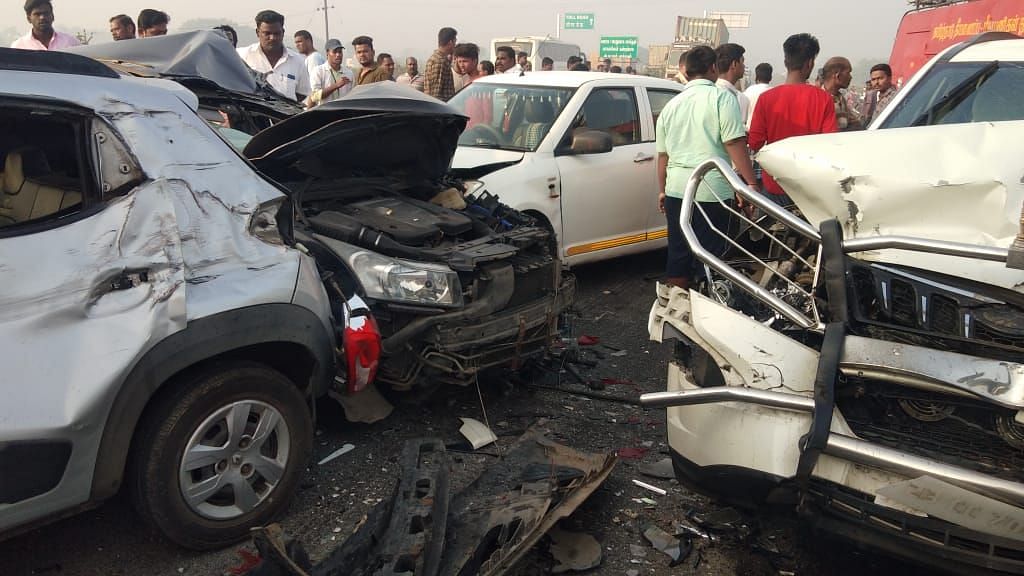 Over 10 vehicles collided in the Chennai-Vellore Highway, due to poor visibility during early hours of the day.