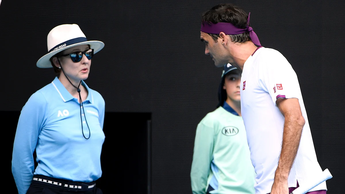 Federer was warned for an audible obscenity, reported by the line judge.