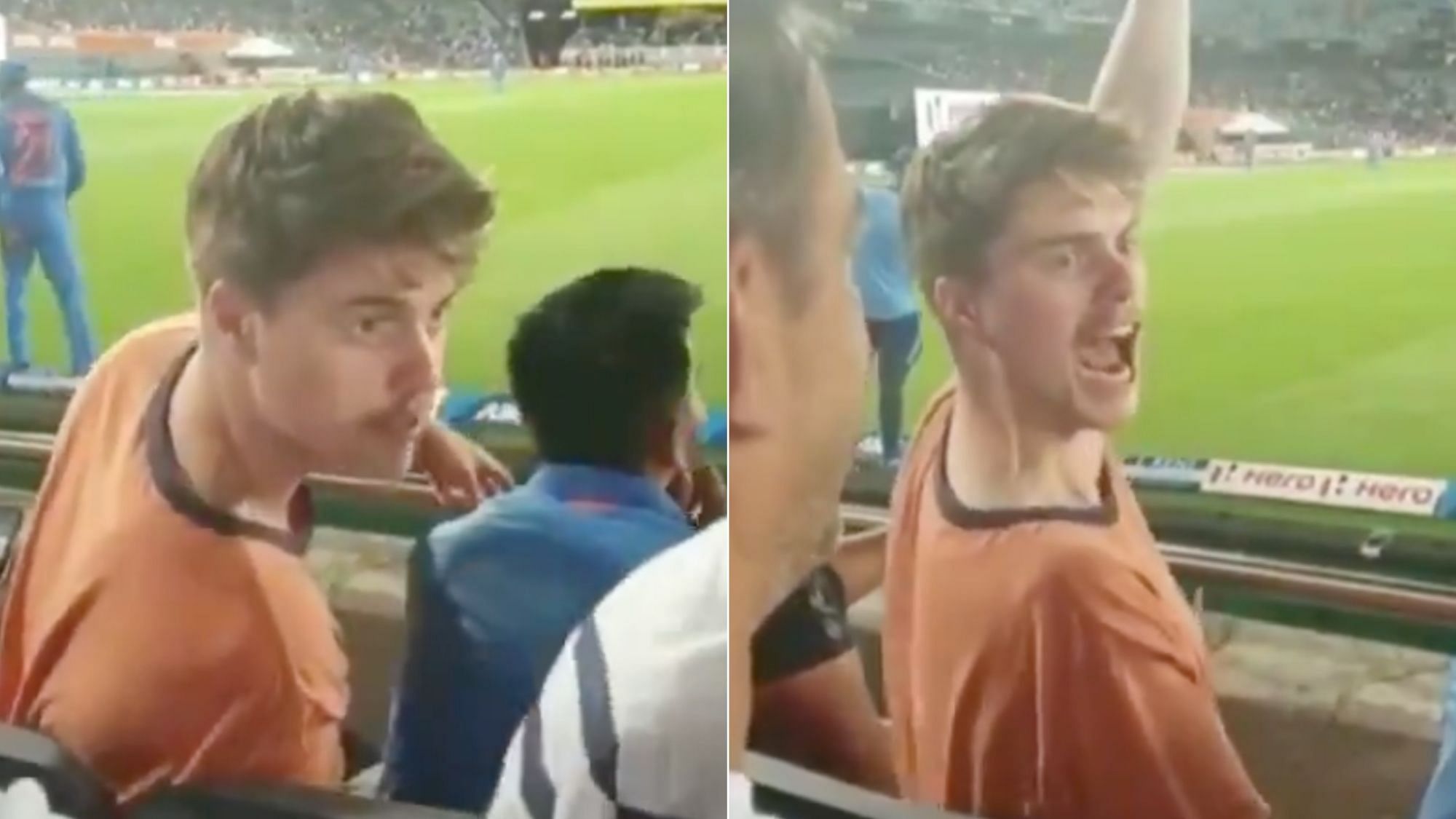 In the video, the fan is seen learning how to say the words from Indian supporters and then yelling them out loud.
