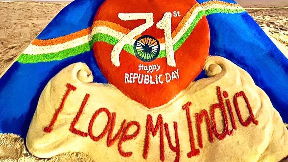 The sand art created by Sudarsan Pattnaik on Republic Day.