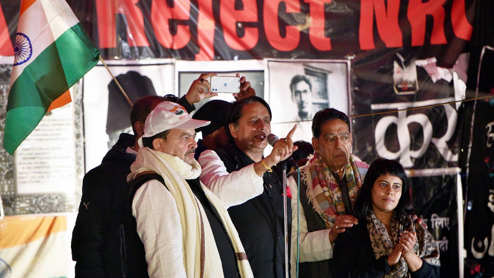 Congress MP Shashi Tharoor at a protest against Citizenship (Amendment) Act at Shaheen Bagh.