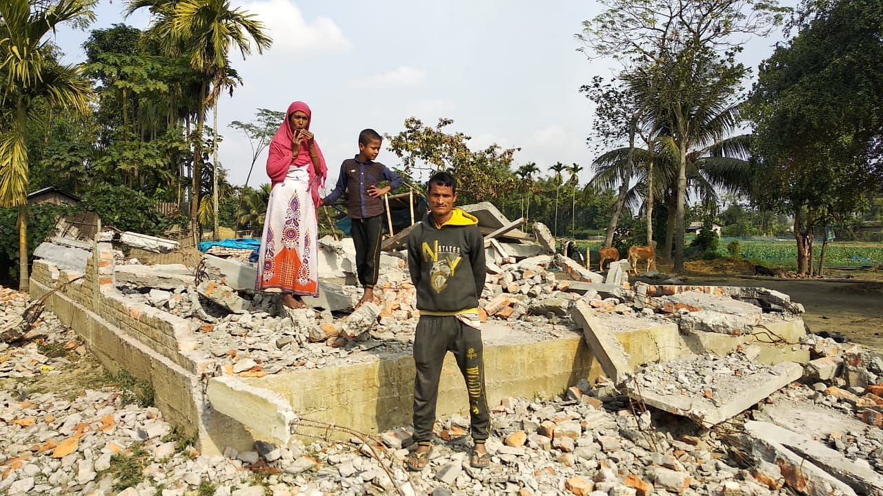 A family whose house was demolished in Sootea in Assam’s Sonitpur district on 5-6 December 2019.