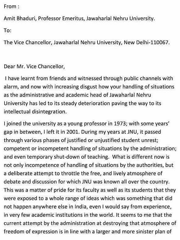 Amit Bhaduri accused the V-C of being part of a “large and sinister plan” to destroy freedom of expression at JNU.