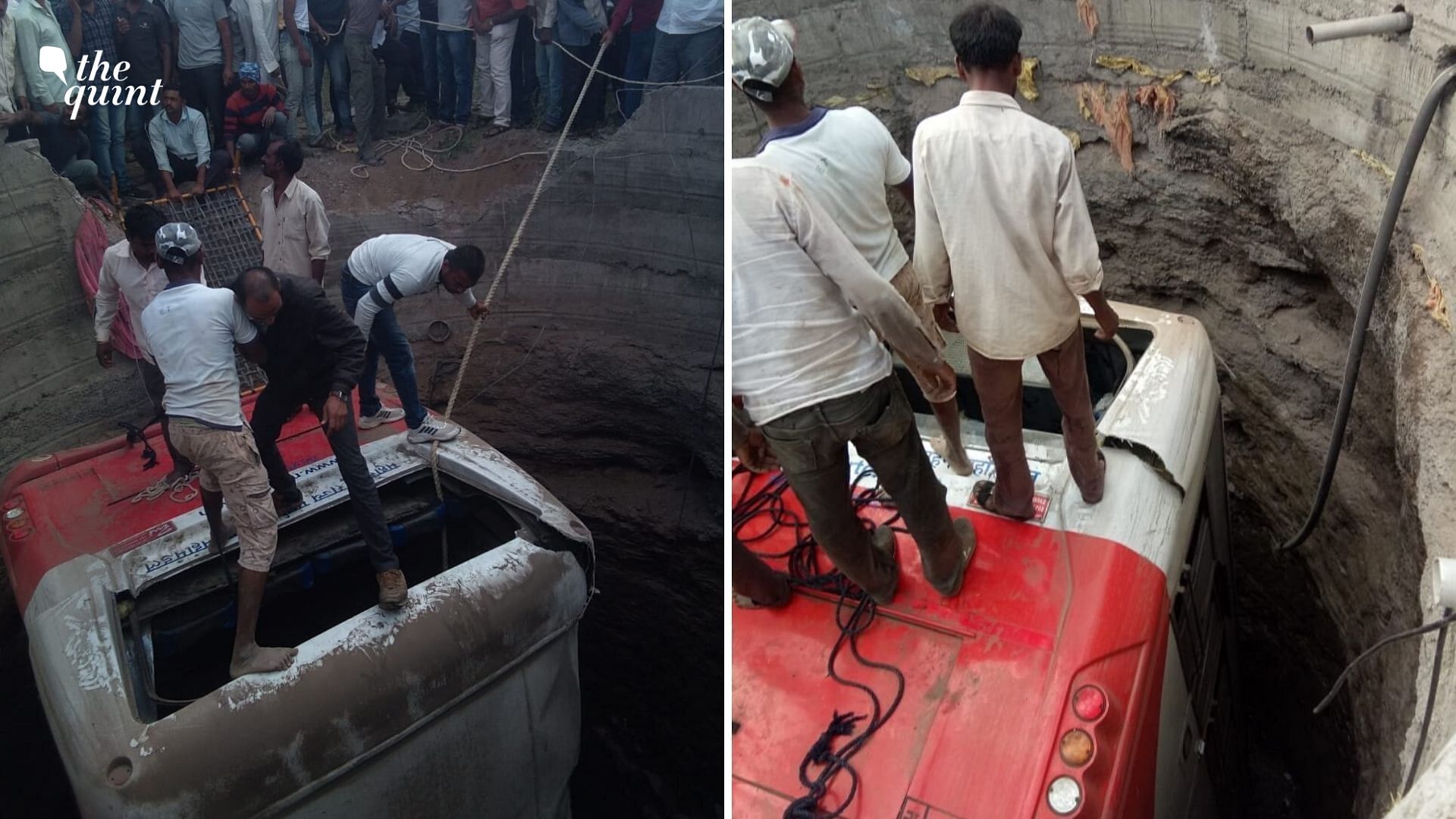 A bus and a rickshaw fell into a well after ramming into each other, in Deola area of Nashik.&nbsp;