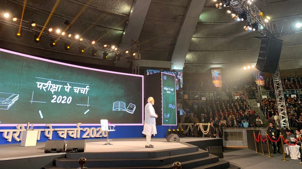 Prime Minister Narendra Modi interacts with students at the third edition of Pariksha pe Charcha.