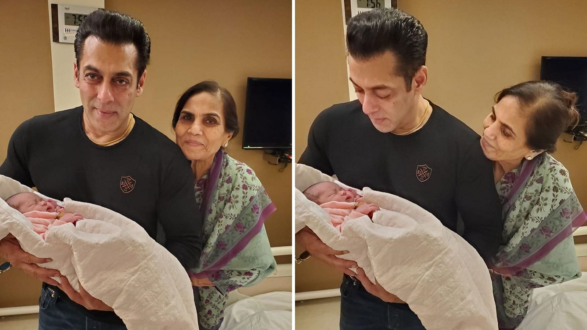 Salman and his mother Salma Khan with Arpita Sharma’s daughter Ayat.&nbsp;