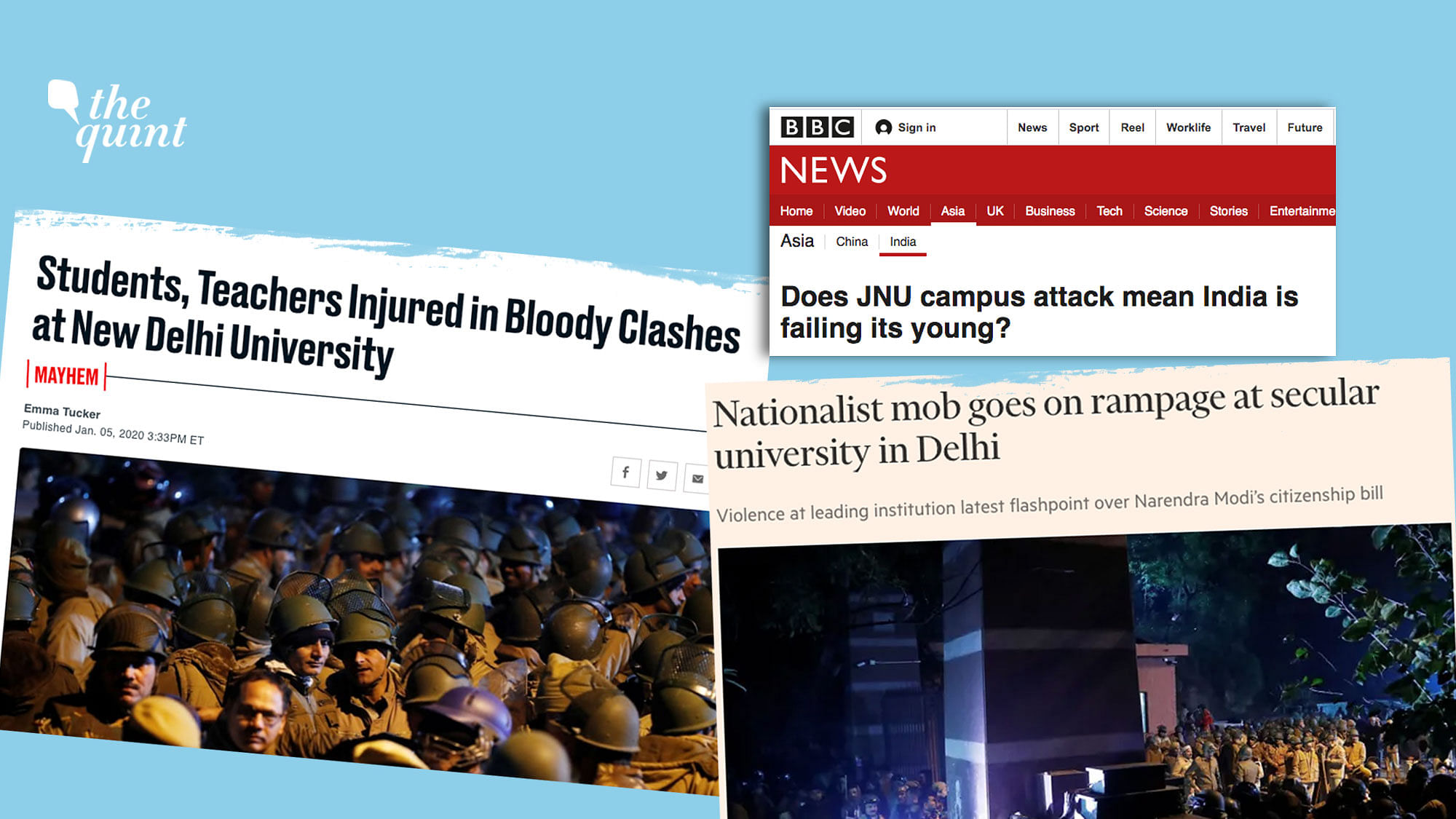 How did foreign media see the unprecedented attacks amid police inaction in one of India’s premier universities?