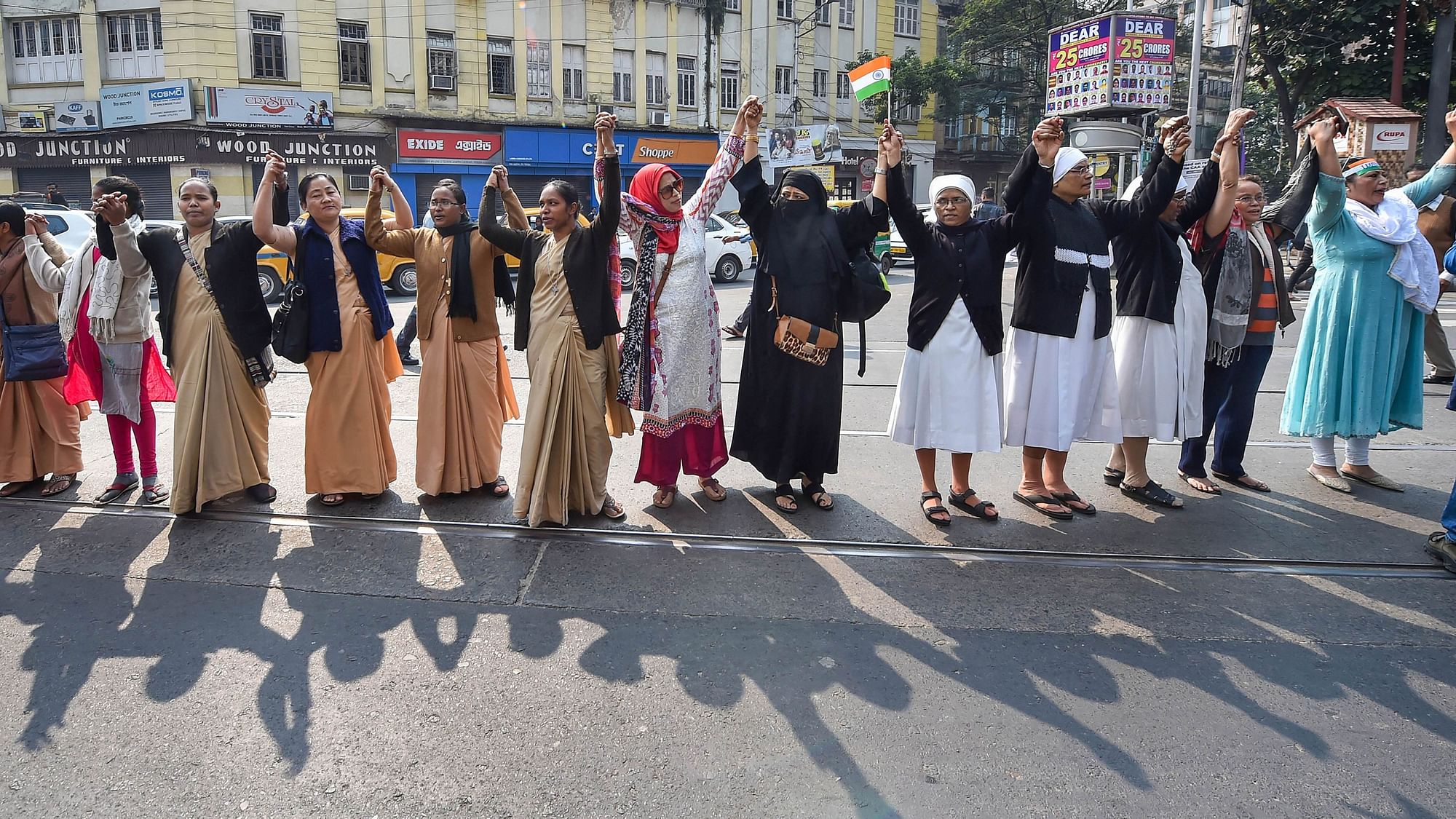 People from various communities form a human chain seeking protection of the Constitution of India, on the occasion of the 71st Republic Day, in Kolkata.&nbsp;