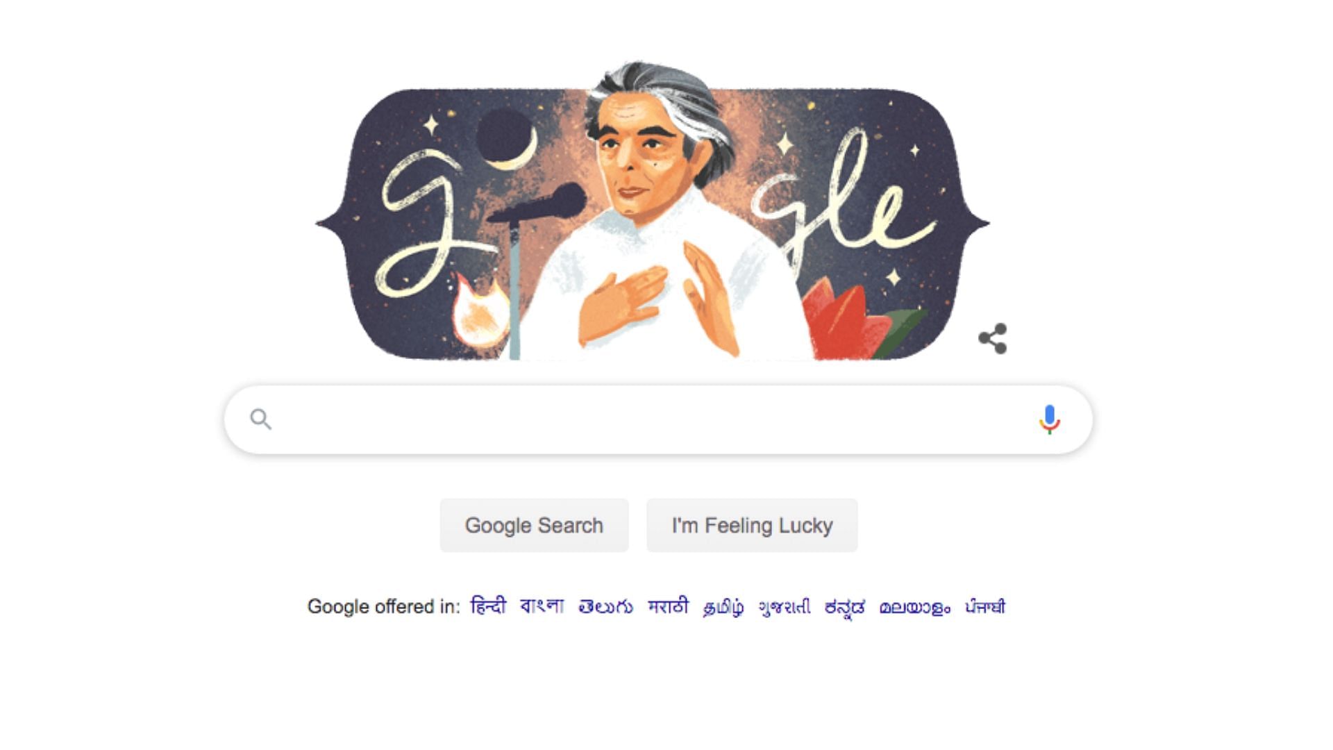 Google pays tribute to Kaifi Azmi with a doodle.
