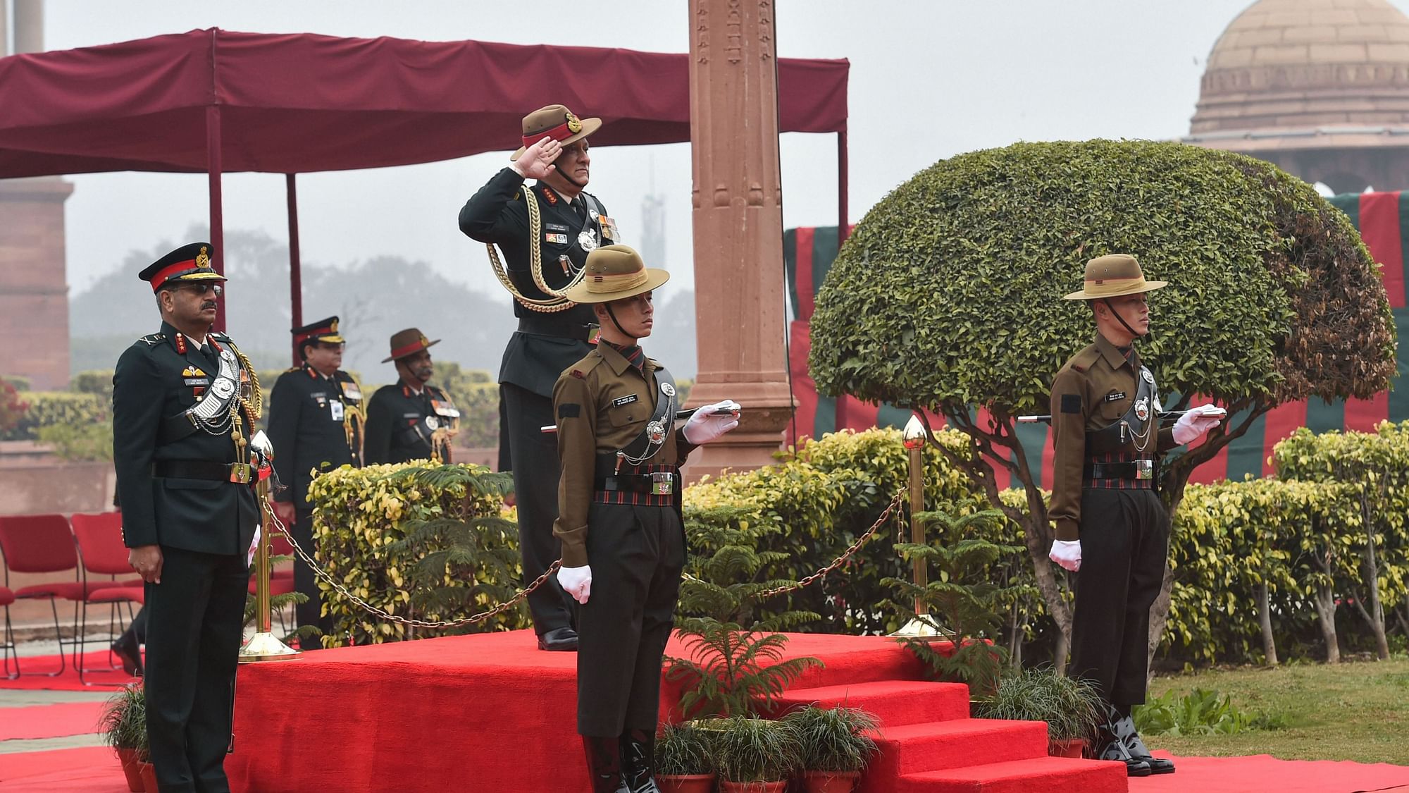  India’s first Chief of Defence Staff (CDS) General Bipin Rawat inspects the Guard of Honour at South Block lawns in New Delhi.