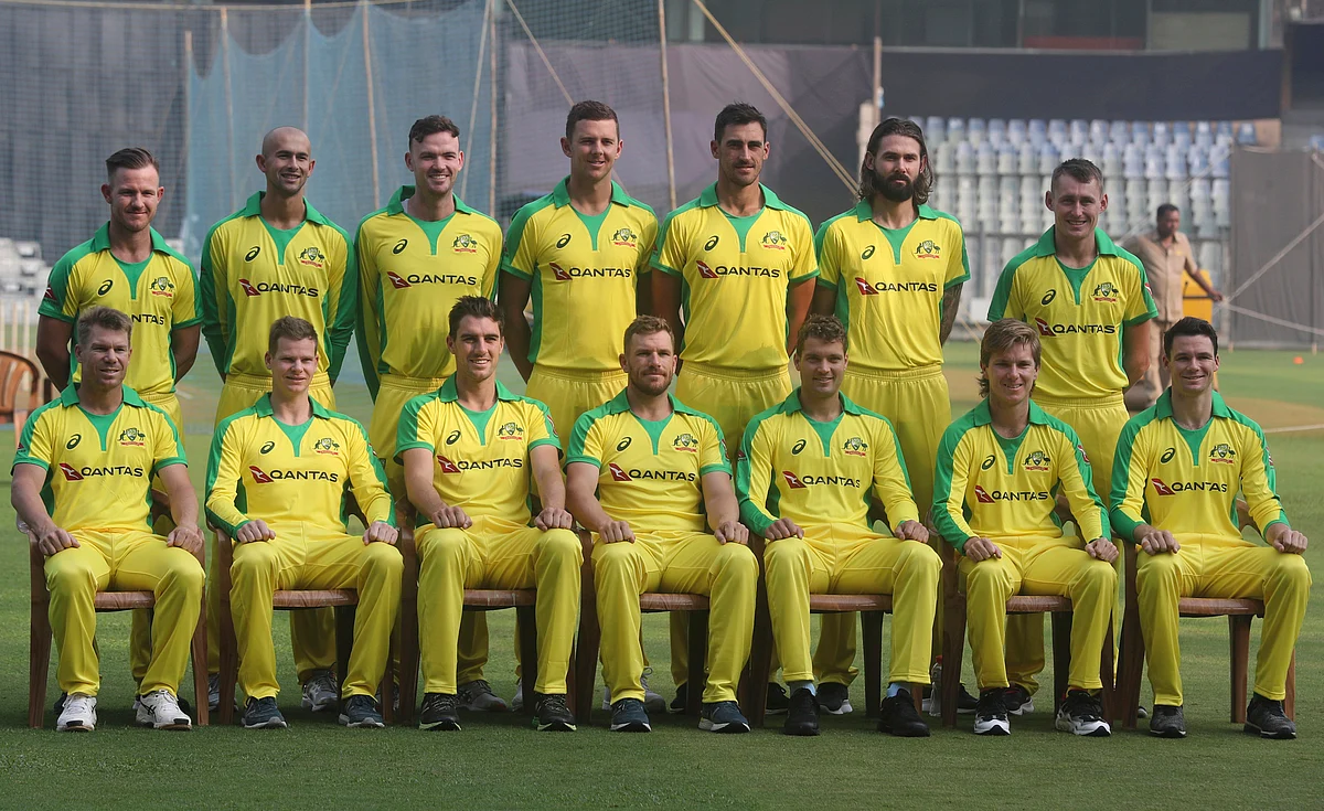 The Australian cricket team take a team picture ahead of the ODI series in India.