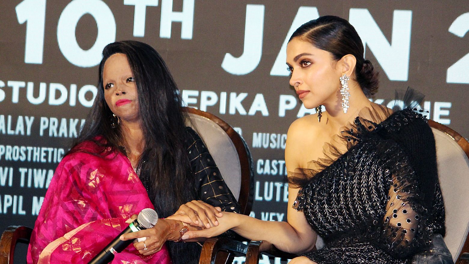 Deepika Padukone and Laxmi at the title track launch for <i>Chhapaak. </i>