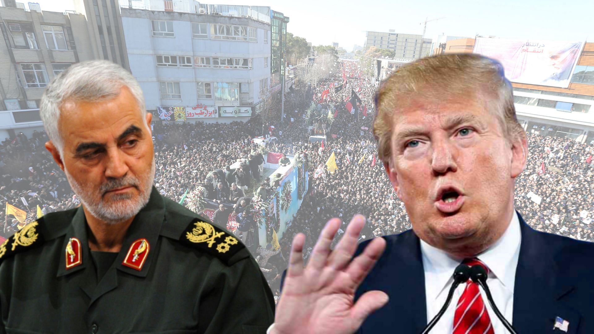 Slain Iranian military commander Qasem Soleimani (L) and US President Donald Trump (R)
