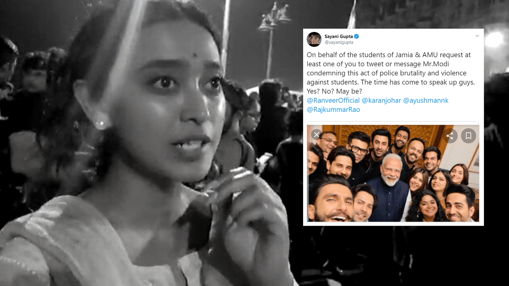 Actor Sayani Gupta says that the crackdown against protesters and the violence on students proves that the Modi government is scared.