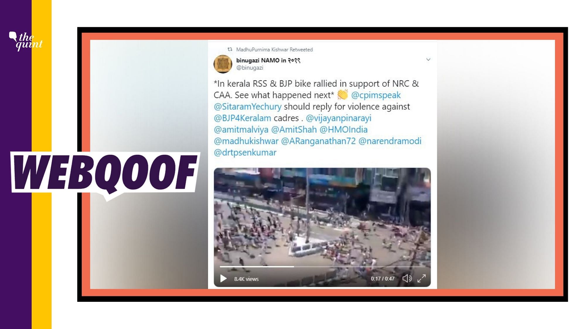An old video from 2019 is being circulated with a claim that a pro-CAA rally was attacked in Kerala.