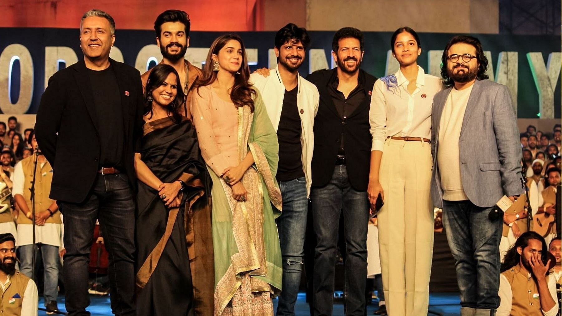 The cast of <i>The Forgotten Army </i>at a concert featuring Pritam.