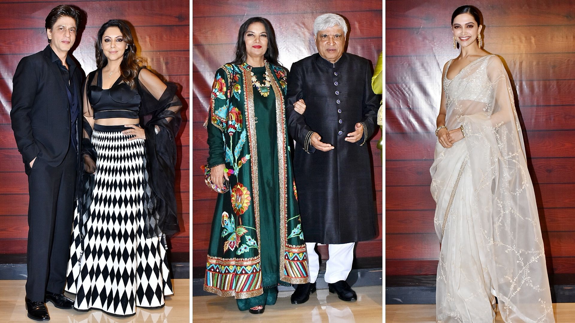 Shah Rukh Khan and Gauri, Deepika Padukone and Shabana Azmi at Javed Akhtar’s 75th birthday party.&nbsp;