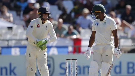 The stump mic picked up Jos Buttler (left) launching an angry tirade at South Africa’s Vernon Philander.