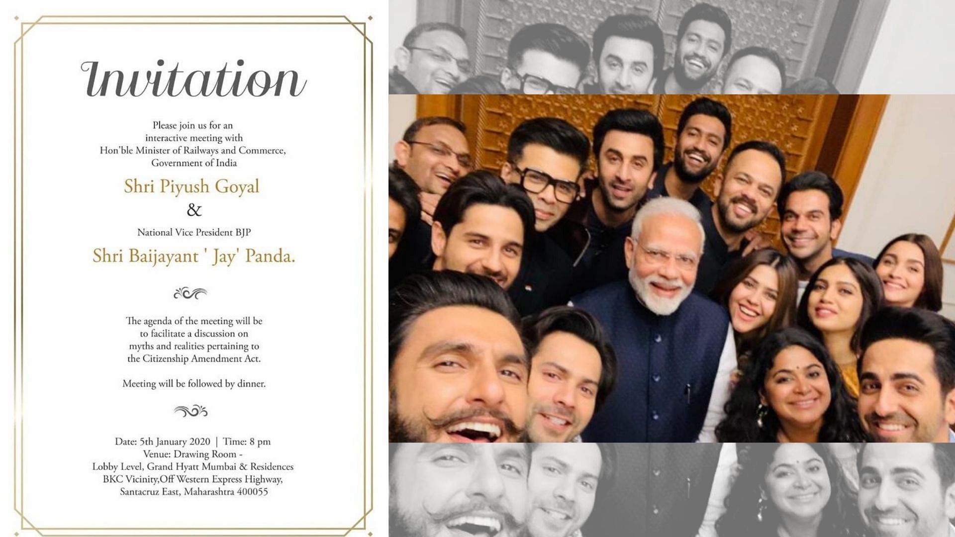 The invite for a discussion on CAA and PM Narendra Modi’s famous selfie with some of Bollywood’s key players.