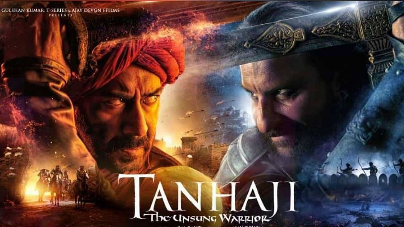 Saif Ali Khan and Ajay Devgn in the poster from <i>Tanhaji</i>.
