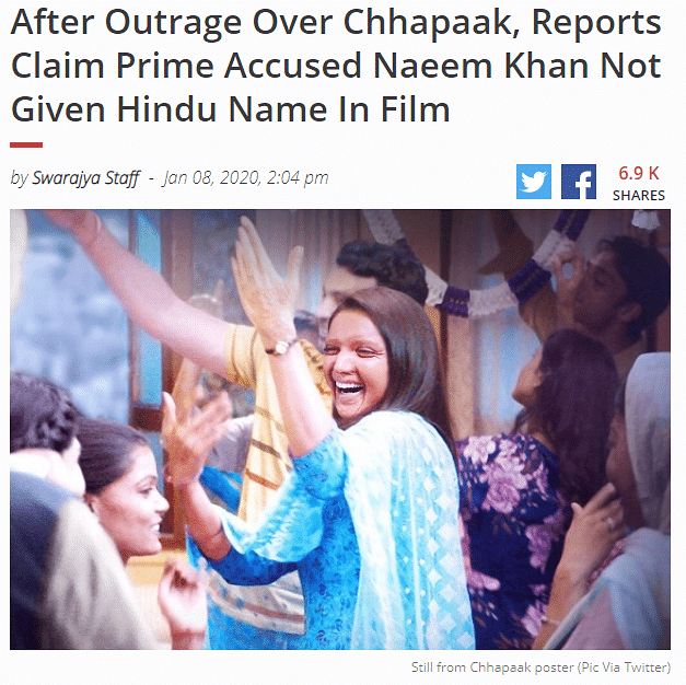 Reviewers who have watched the movie have confirmed that the religion of the acid attacker is unchanged. 