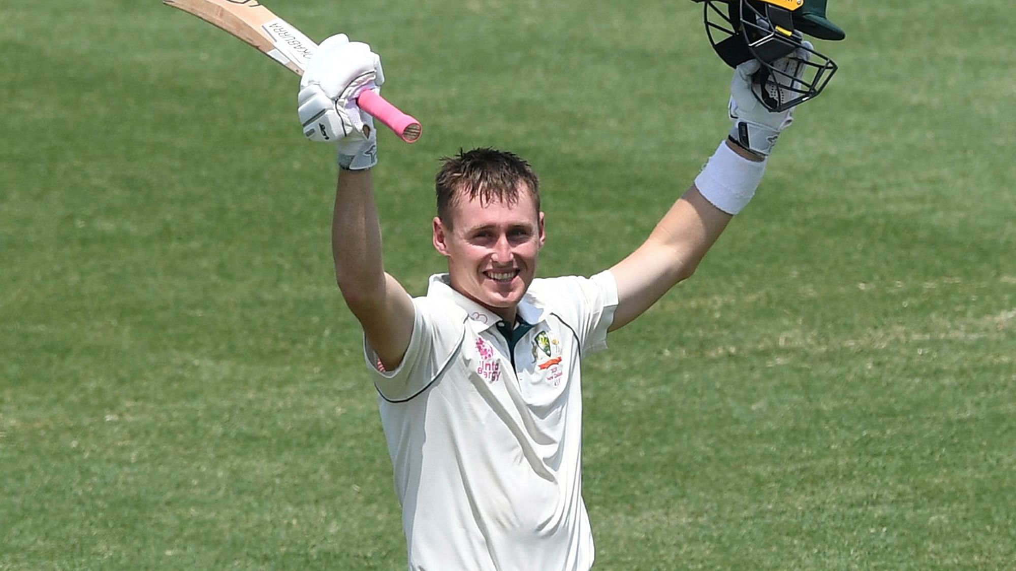 Australia’s Marnus Labuschagne celebrates his double century 200 not out, on day two of the third cricket test match between Australia and New Zealand at the Sydney Cricket Ground, Sydney, Australia. Saturday Jan. 4 2020