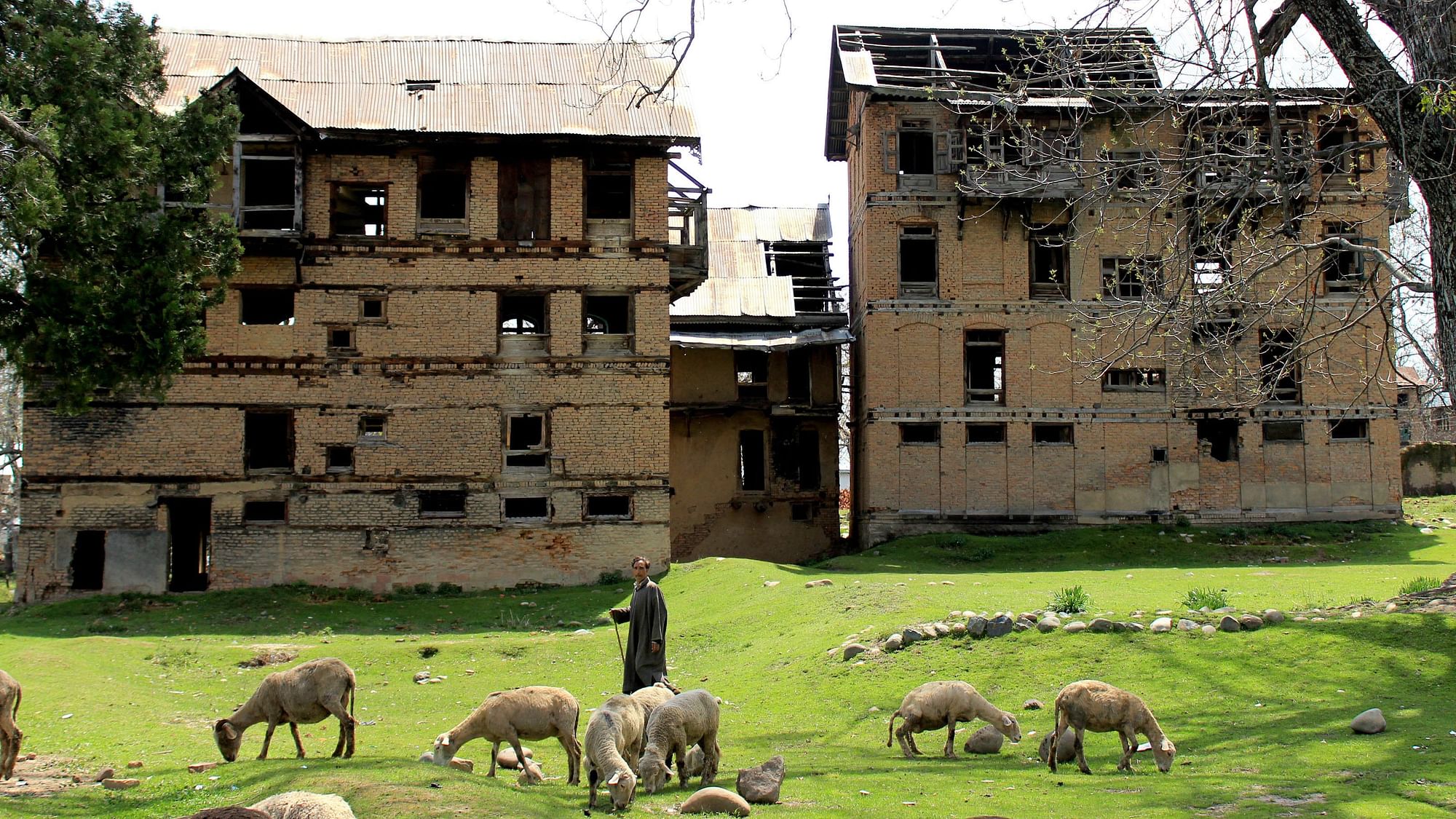 Archival image of an abandoned house of a Kashmiri Pandit used for representational purposes.
