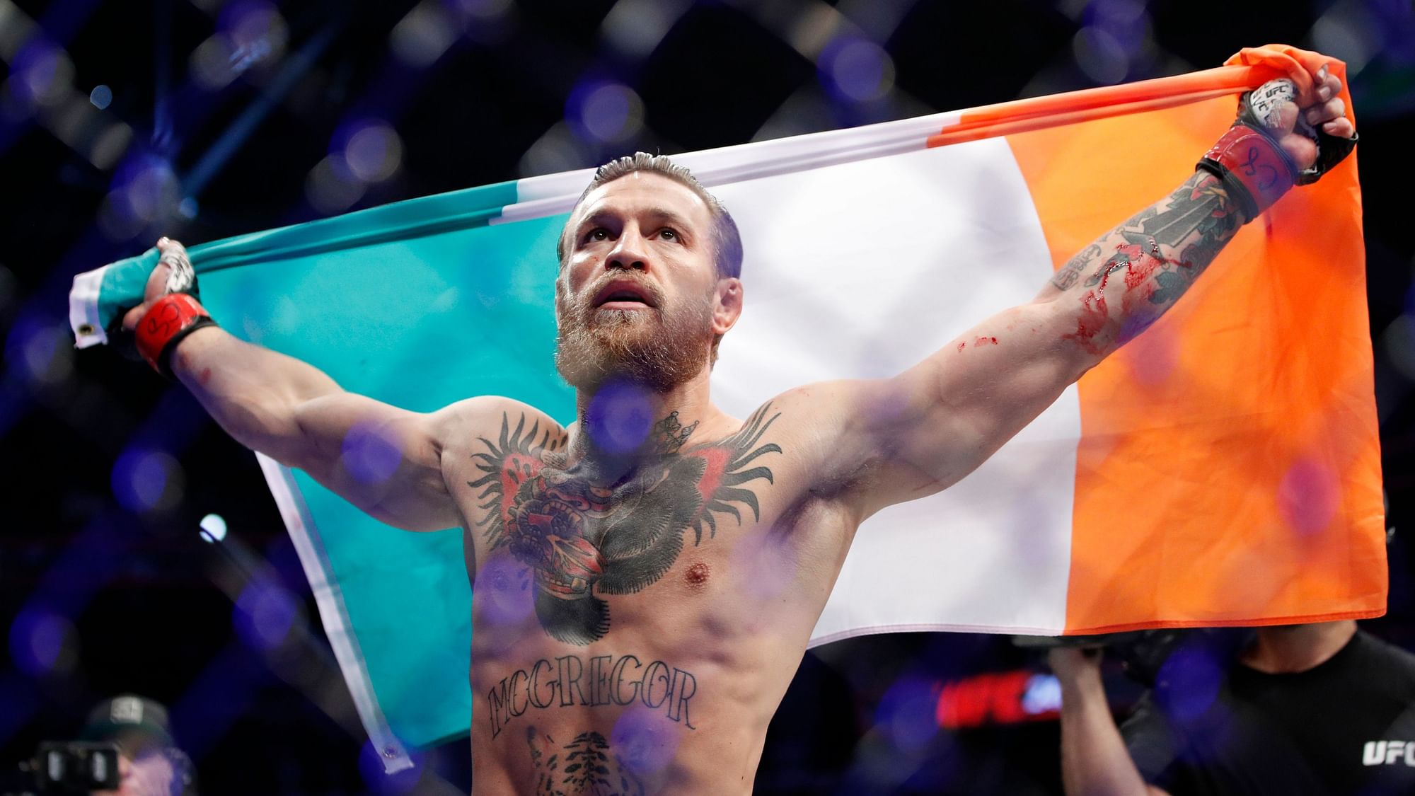 Conor McGregor celebrates after defeating Donald “Cowboy” Cerrone during a UFC 246 welterweight mixed martial arts bout Saturday, Jan. 18, 2020, in Las Vegas.