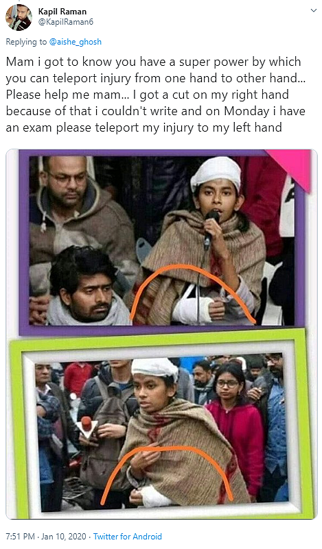Did JNUSU Prez Aishe Ghosh Fake Injury? No, It’s a Mirror Image