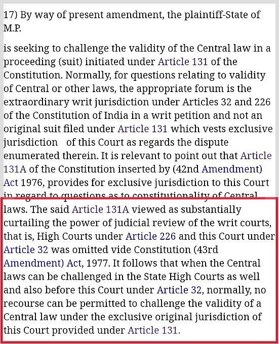 Para 17 of Supreme Court judgment in State of MP vs Union of India
