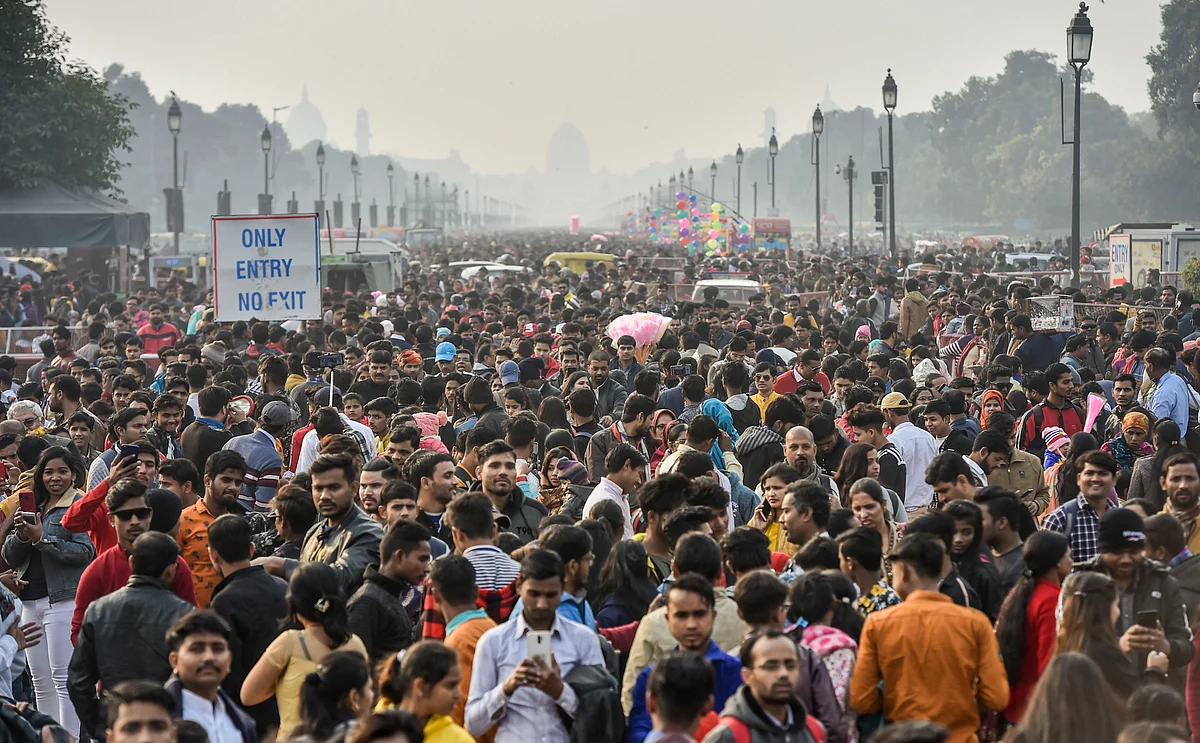 Visitors gather at India Gate on the first day of the New Year 2020. 