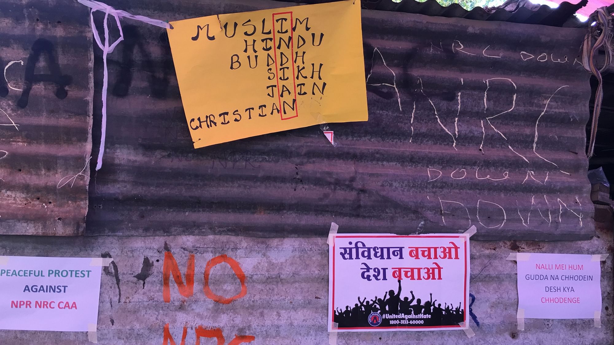 Anti-CAA and anti-NRC slogans painted on temporary sheds. Image used for representational purpose.