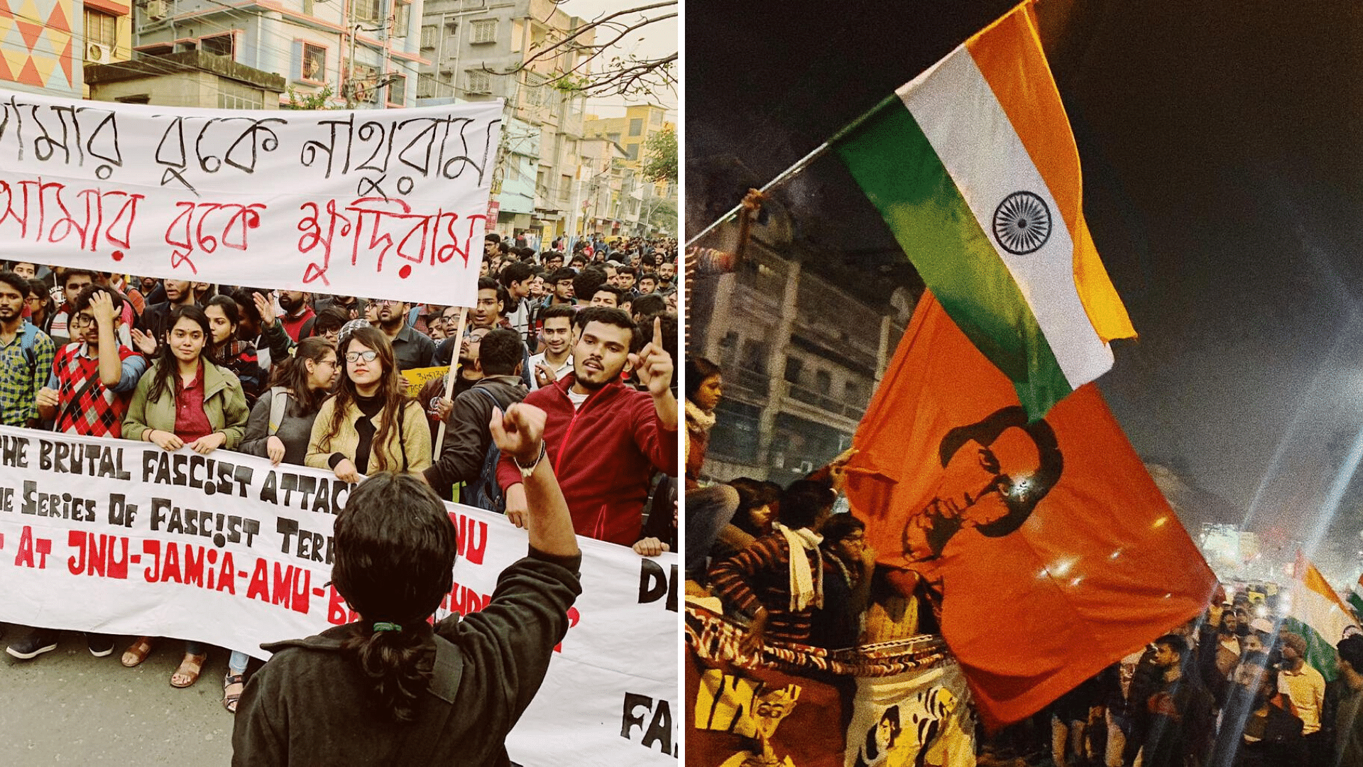 Students and ordinary citizens march in Kolkata against violent attacks in JNU by masked goons on the night of 5 January 2020.
