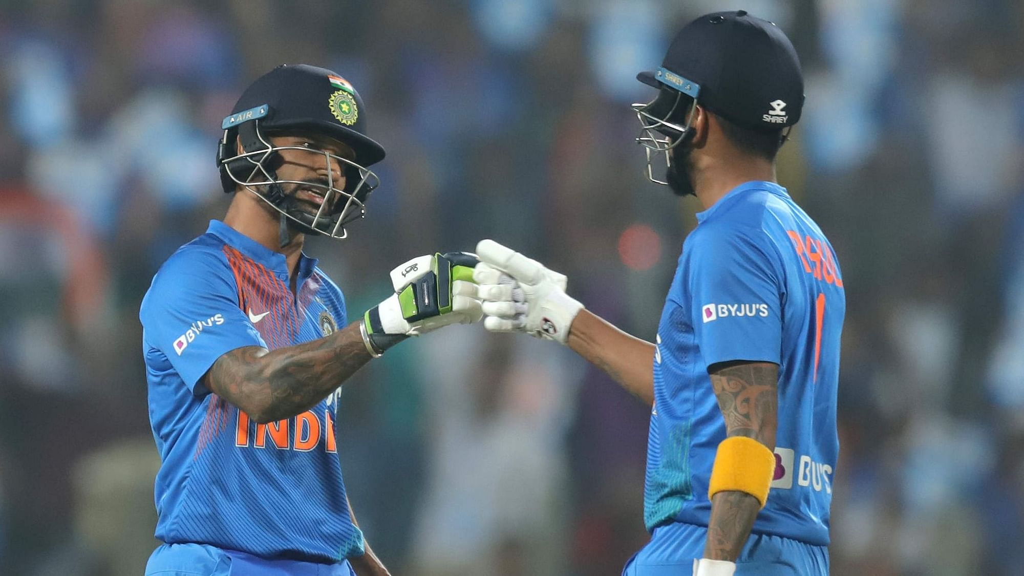 Shikhar Dhawan (left) and KL Rahul (right) put up 97 runs for the opening wicket as India beat Sri Lanka in the third T20I in Pune on Friday.