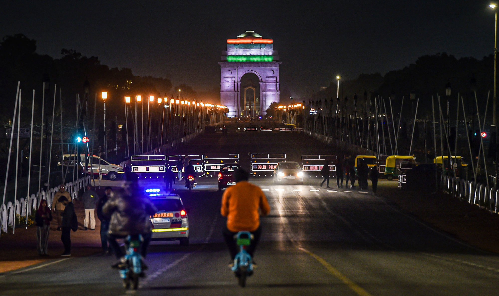 A view of illuminated India Gate ahead of Republic Day 2020 celebrations, in New Delhi, on 23 January.&nbsp;