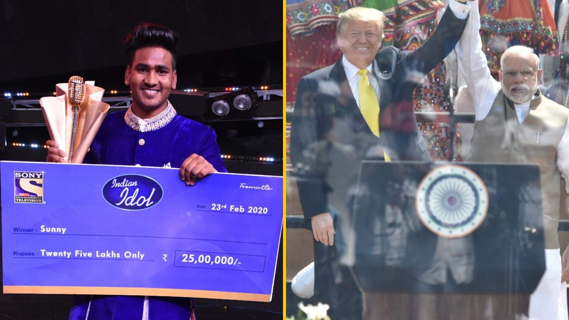 Sunny Hindustani has won <i>Indian Idol 11</i>; Donald Trump and Narendra Modi at Motera Stadium in Ahmedabad.