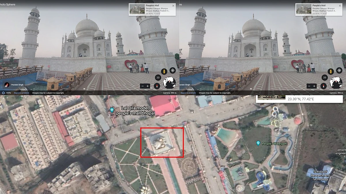 Google Earth showed us a Taj Mahal-like structure in People’s Mall (highlighted in red).