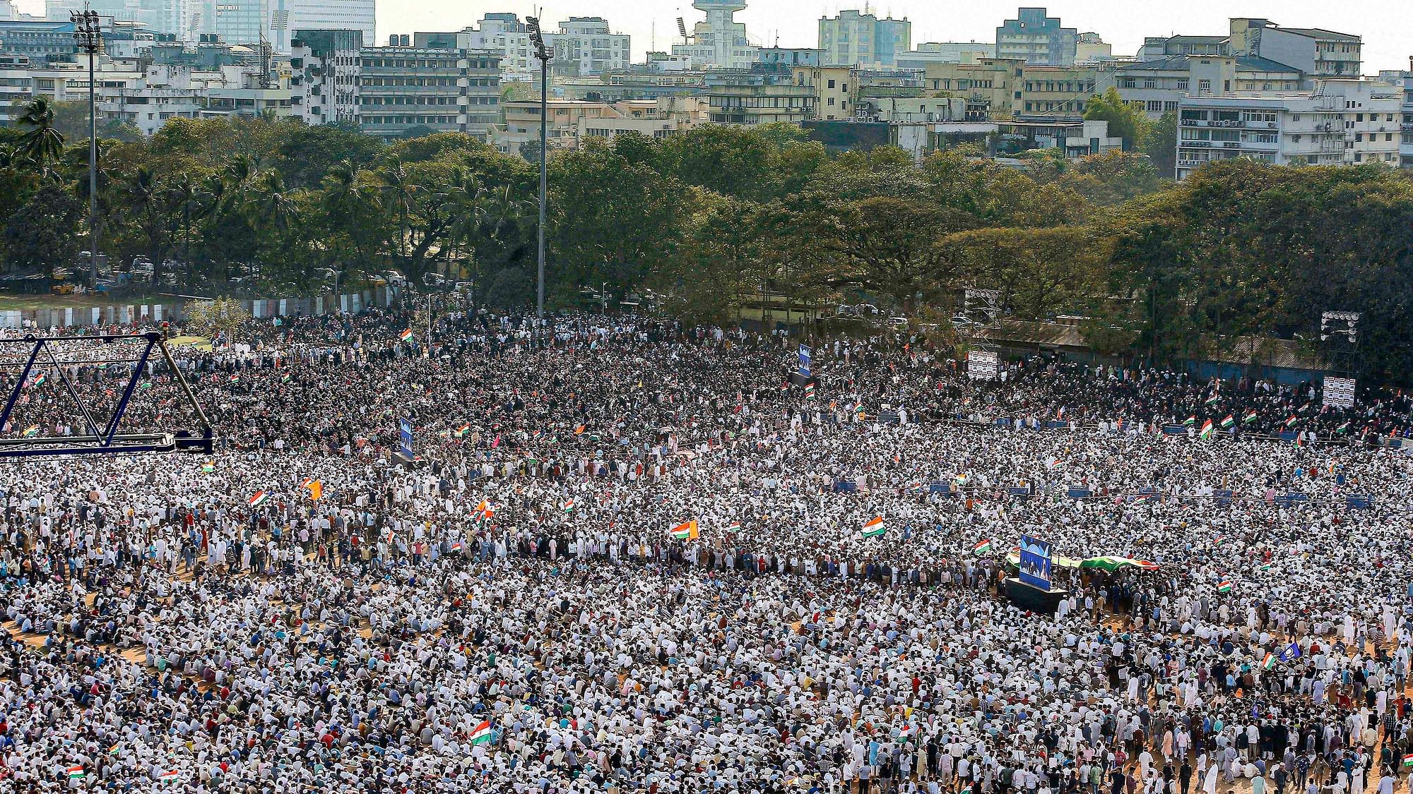 Tens of thousands of protesters gathered at Mumbai’s Azad Maidan on 15 February, to register their disapproval against CAA-NRC-NPR.