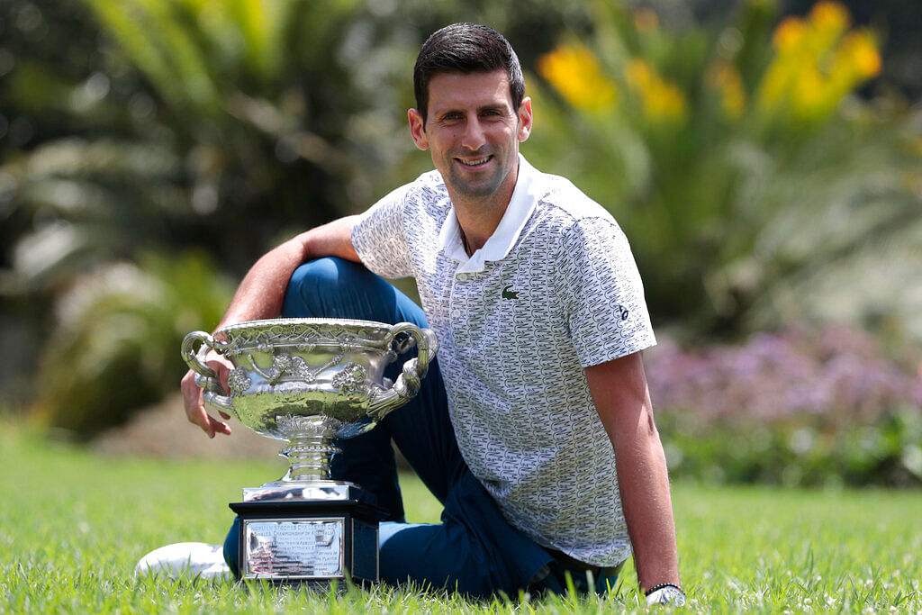 Novak Djokovic climbs a fig tree in the city’s Botanical Gardens to celebrate his Australian Open wins.