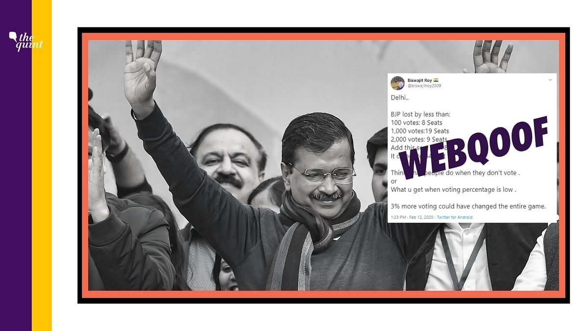 A viral message falsely claimed that in the Delhi Assembly election, BJP lost by a margin of less than 2,000 votes in as many as 36 seats.