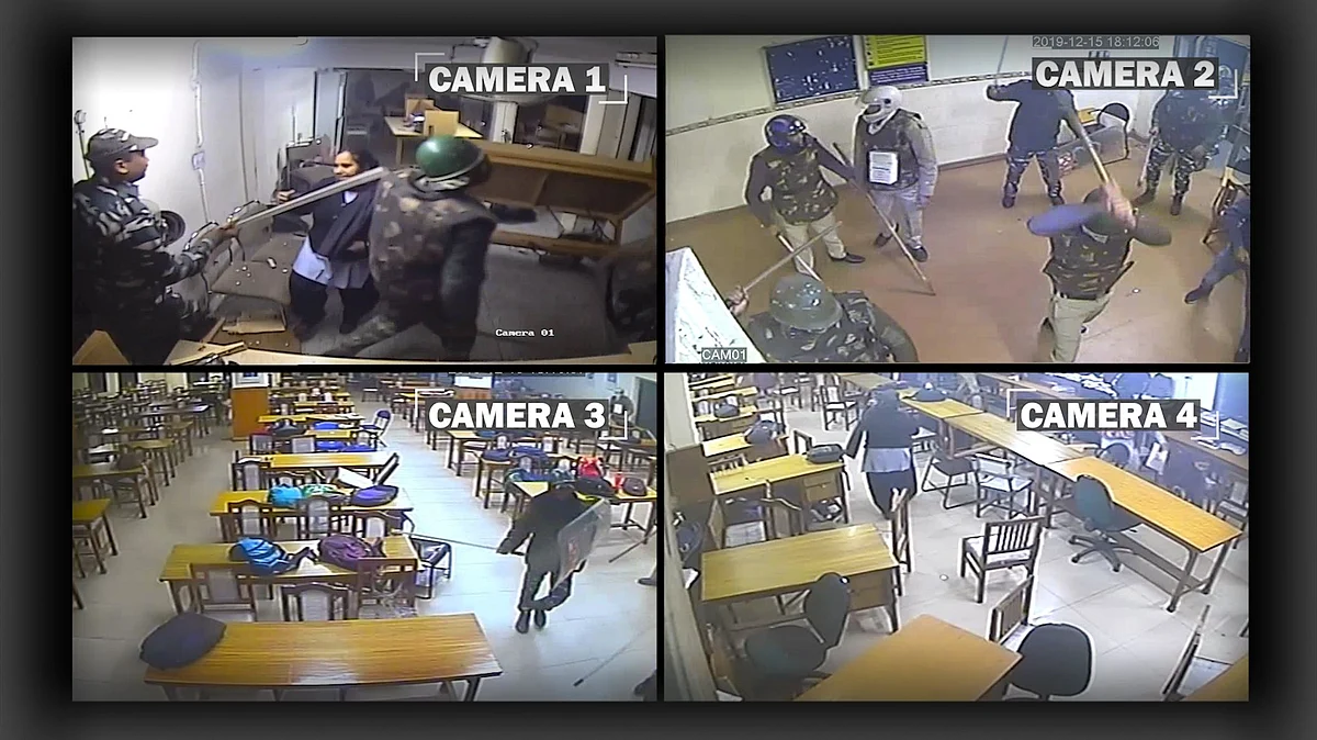 Four exclusive new video clips accessed by The Quint show Delhi police and paramilitary personnel breaking CCTV cameras.