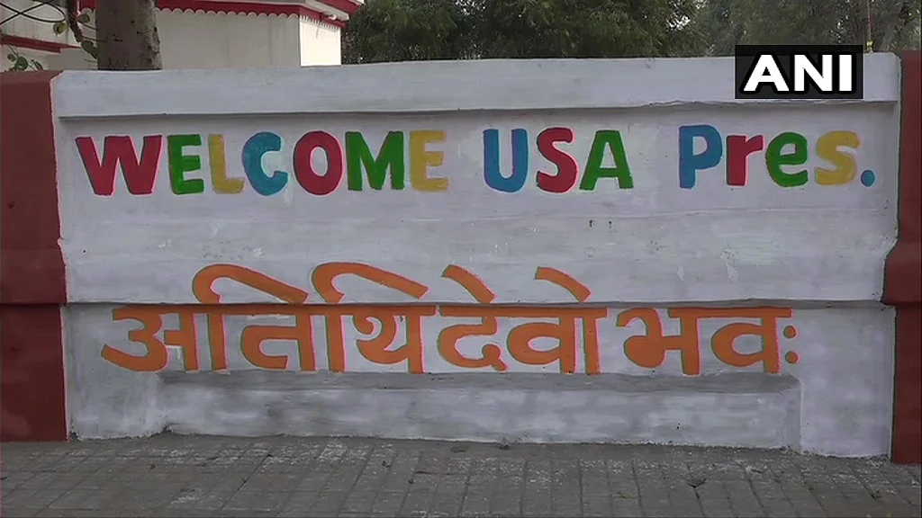 Slogans and welcome messages painted over walls in Agra for US President Trump’s visit.