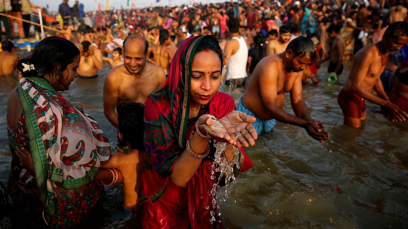  A devotee offers prayers after taking a dip at the Sangam, on ‘Mauni Amavasya’ or new moon day in Prayagraj. Image used for representation.